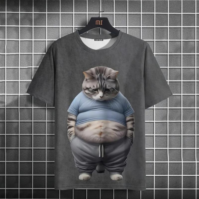 Summer Men's T-Shirt Funny Cat Print Oversized Short Sleeve Man T-Shirt Round Neck Casual Men Women Tee Neutral Clothing
