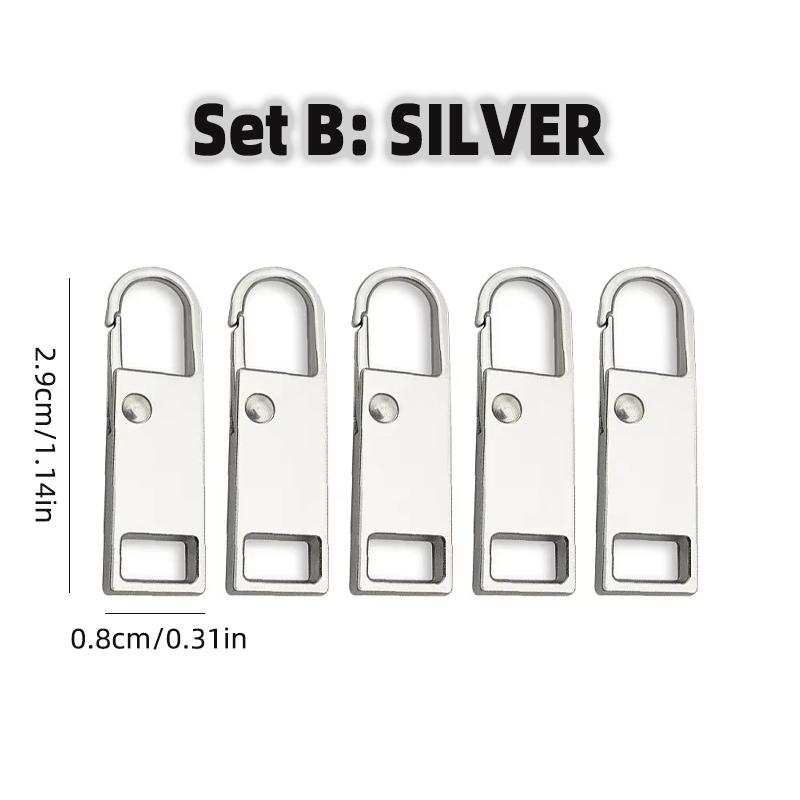 5Pcs Universal Metal Zipper Head Puller DIY Sewing Spring Lock Zipper Sliders Replacement Instant Repair for Clothing Bags Shoes
