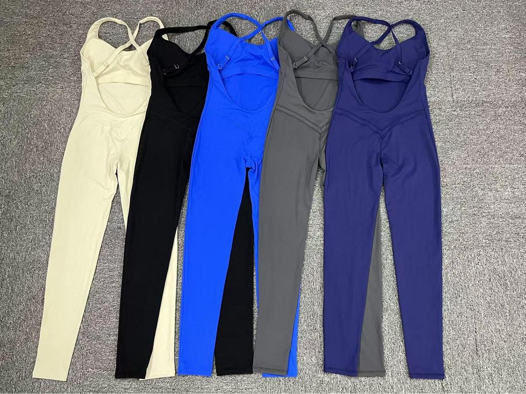 Cross-back LULU Style Aerial Yoga Jumpsuit with Adjustable Shoulders for Fitness and Sports.