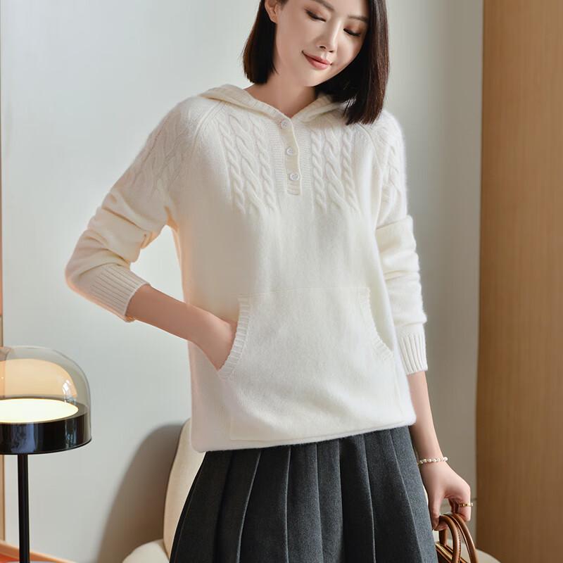 Fanzhen Women's 100% Wool Hooded Thick Knit Sweater