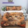 Orange Cat Pattern Bedding Quilt Set Quilt Cover Pillowcase Home Decoration Gift (1 * Duvet Cover + 2 * Pillowcase, Without Core)