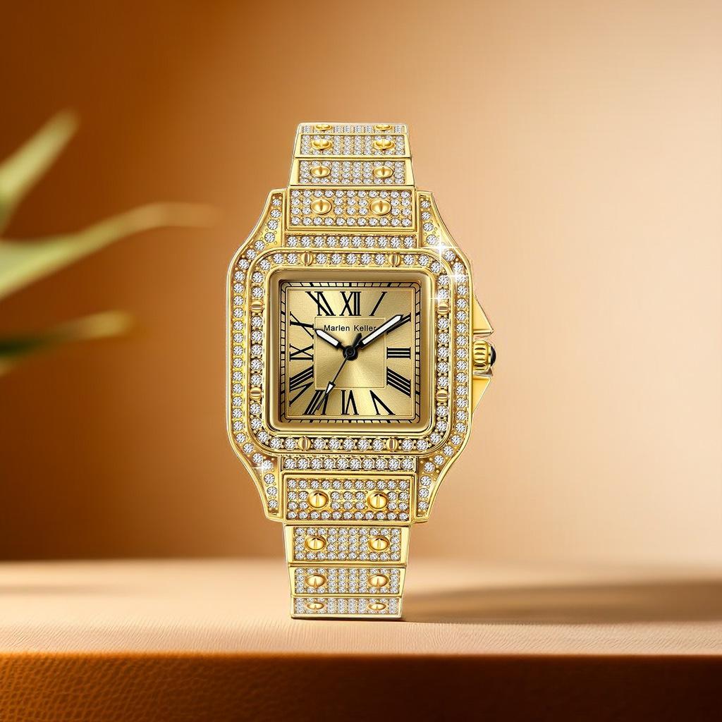 Dámské hodinky Módní Luxusní Křemenné Náramkové Hodinky pro Dámu Ciferník s Diamanty Hodiny z Nerezové Oceli