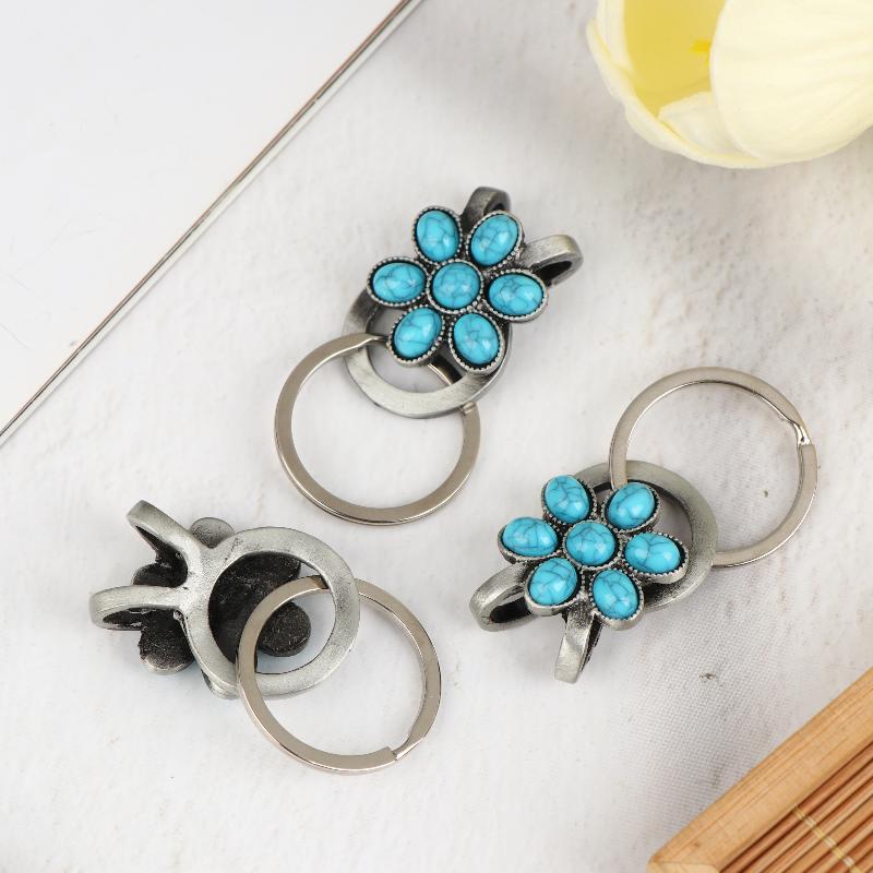 1/3Pcs Turquoise Keychain Bohemian Style Key Clip Bag Pendant With Flower Design Key Holder