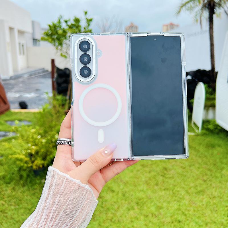 Fashion Radium Colorful Magsafe Phone Case for Samsung Galaxy Z Fold 7 ELVEV Magnetic Wireless Charging Hard PC Soft TPU Aluminum Button Back Cover