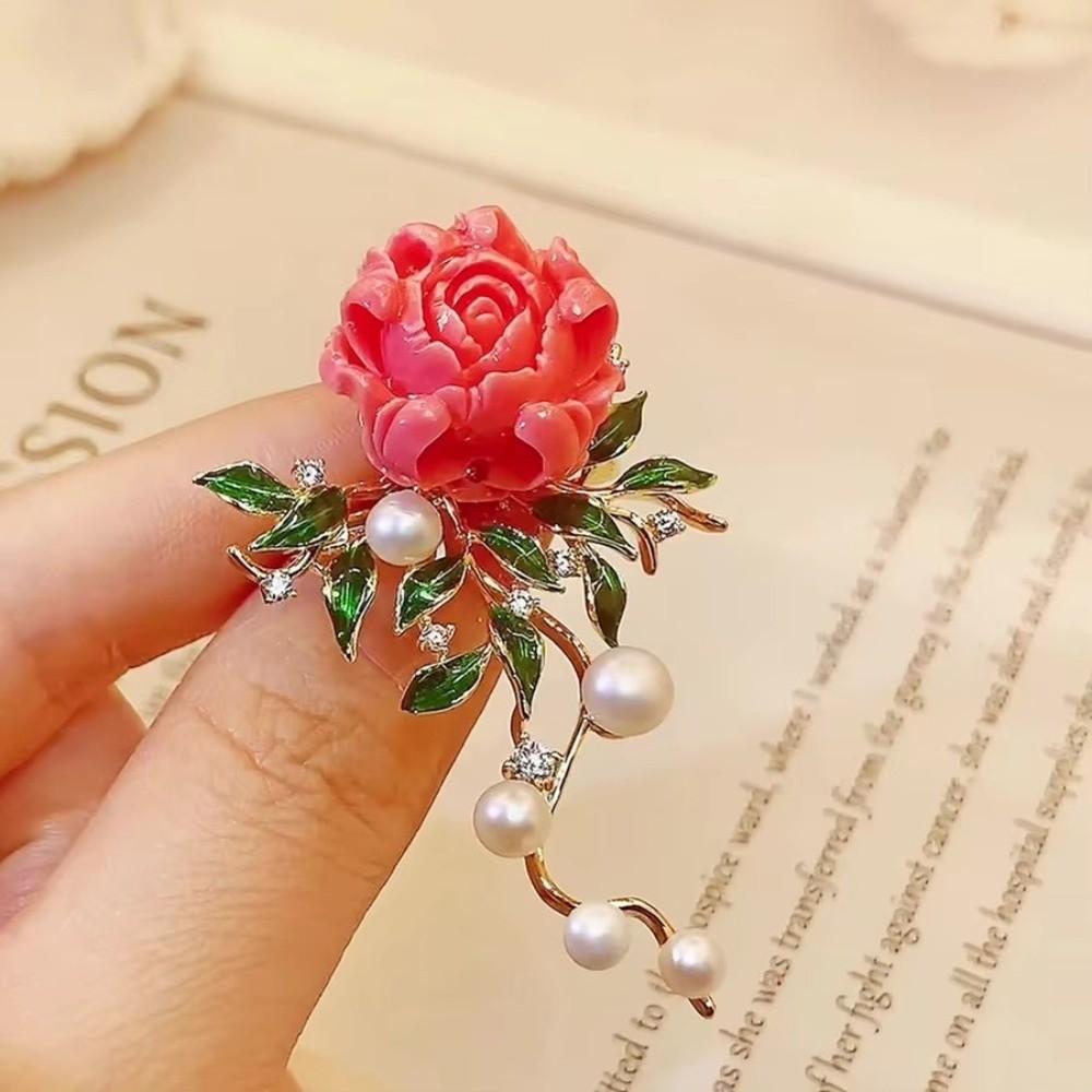 Zircon Pearls Brooches Sparkling Brooches New Peony Flower Brooches Waist Accessorizing