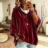 Solid Color Velvet Hooded 3/4 Sleeve Sweatshirt Women'S Oversized Batwing Casual Hoodie Top