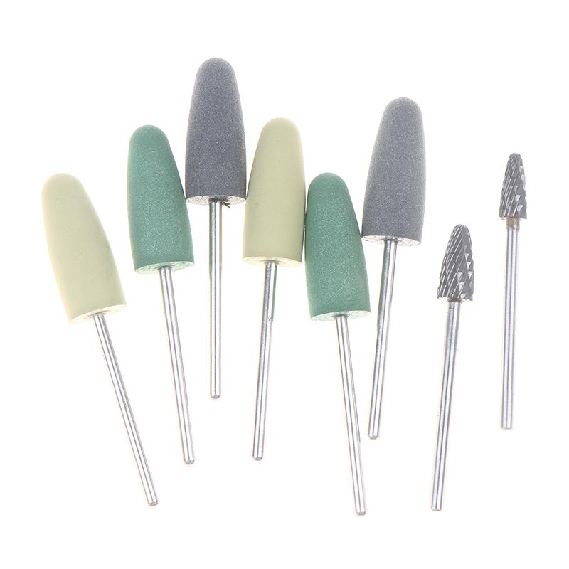 Dental Resin Base Acrylic Polishing Kit Drill Polisher Rotary Tools 6Pcs Silison Rubber Polish+2Pcs Tungsten Carbide Polish
