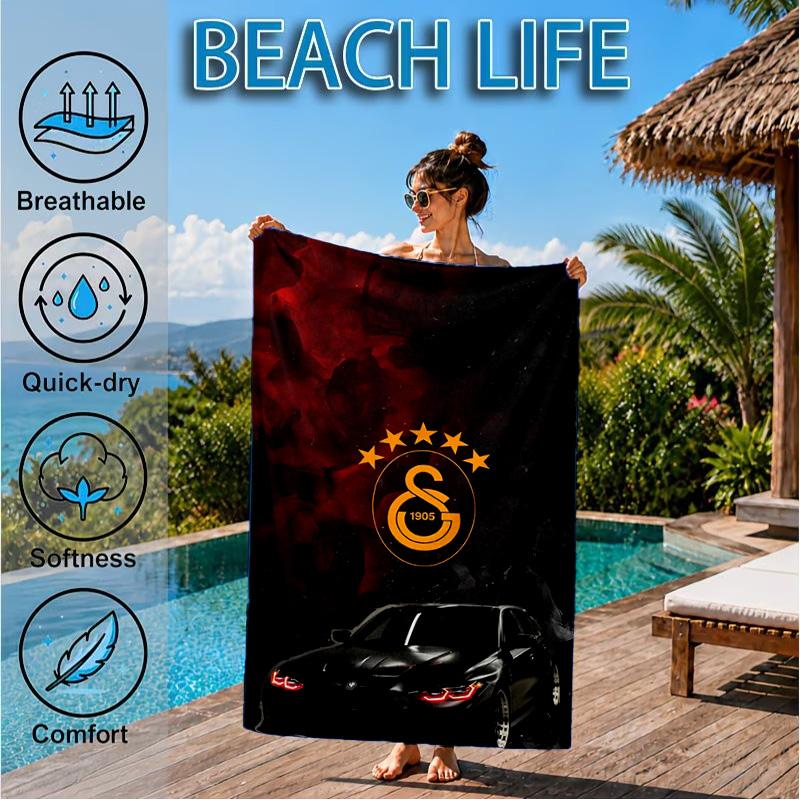 Galatasaray Football Club Crest Beach Towel, Quick-drying, Easy to Care for, Suitable for Both Fitness and Beach Vacations,Sports Essential