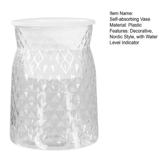Self-Absorbing Vase Transparent Water Level Indicator Embossed Self-Watering Planter with Breathable Bottom for Indoor Plants Succulents Herb