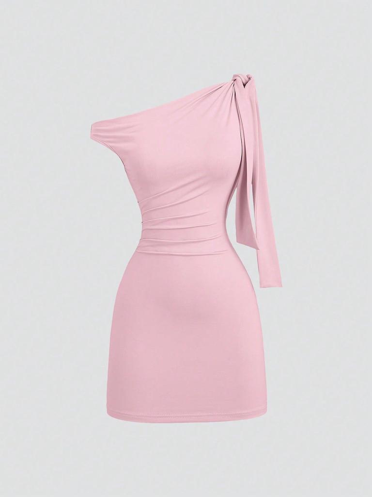 Damska Modna Sukienka Bodycon z Jednym Rękawem, Bez Rękawów, Łatana