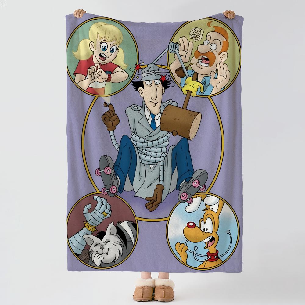 Cartoon Inspector Gadget Überwurf Weiche Warme Flanelldecke Vielseitiger Überwurf für Bett Sofa Büro Klimaanlage Nickerchen Decke