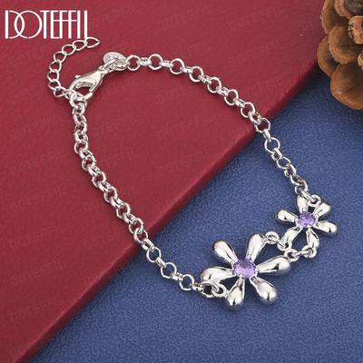 925 Sterlingsilber Lila AAA Zirkon Blume Armband Geschenk Hochzeitsschmuck