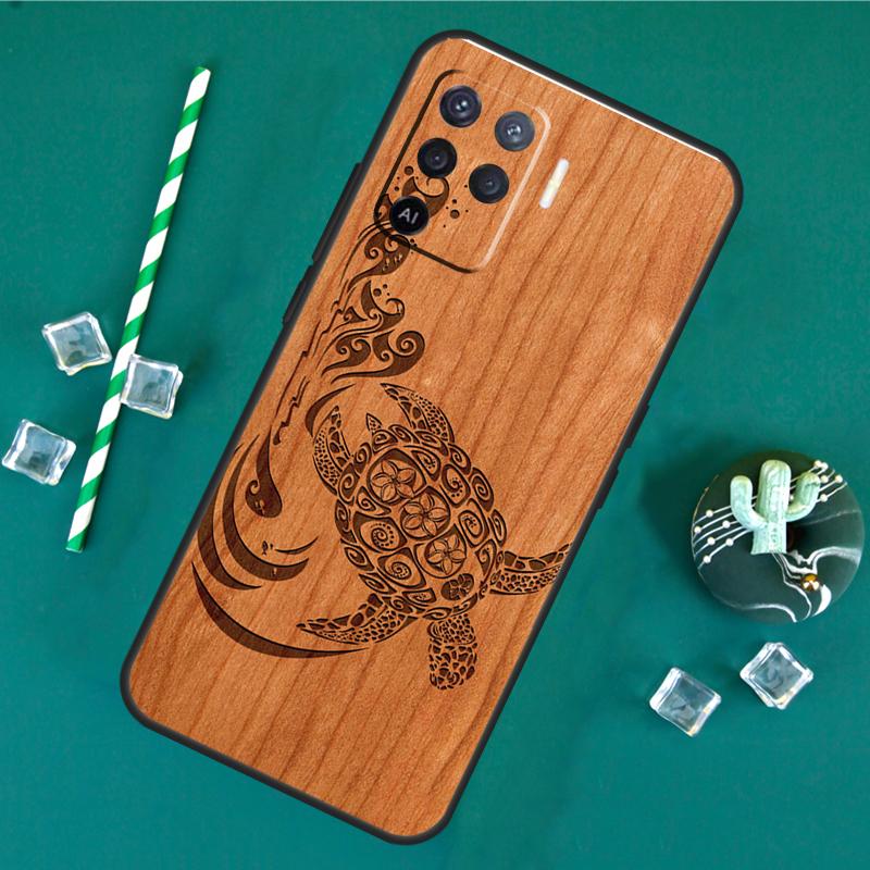 Turtle Wood Pattern Case For Oppo A80 A40 A60 A16 A76 A96 A91 A15 A17 A74 A94 A54 A57S A18 A38 A58 A78 A98 Cover