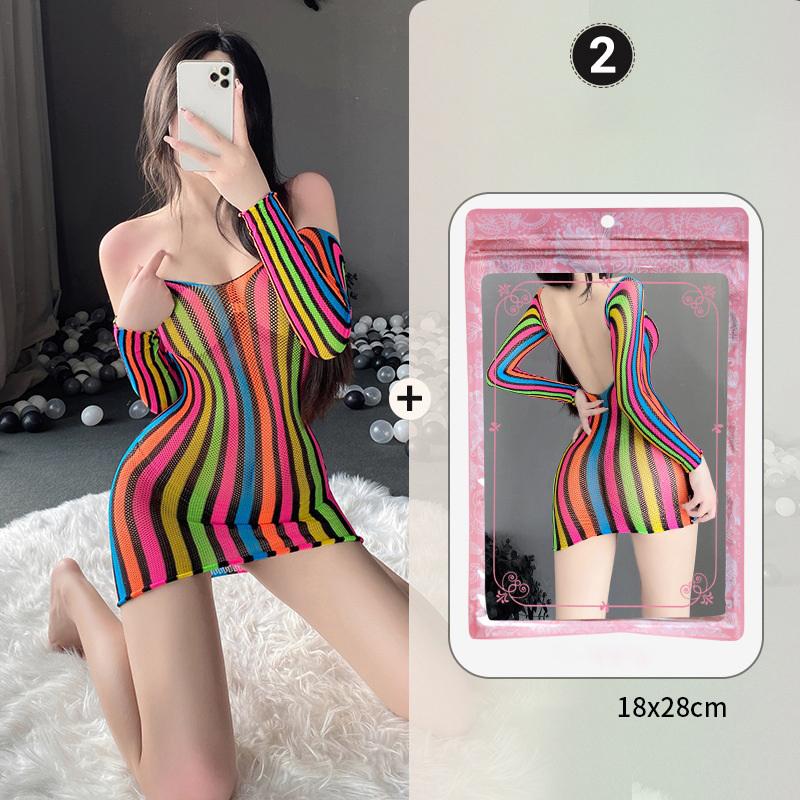 Sexy Lingerie For Women Lace Stockings Floral Fishnet Bodysuits Seamless Fishnet Chemise Rainbow Nightwear Mesh Hole Dress