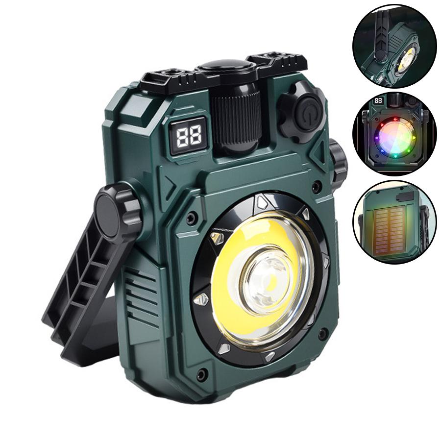 Solar COB LED Camping Light USB Rechargeable Lamp Outdoor Portable Magnetic Flashlight 5mode Torch Emergency Lantern with Hook