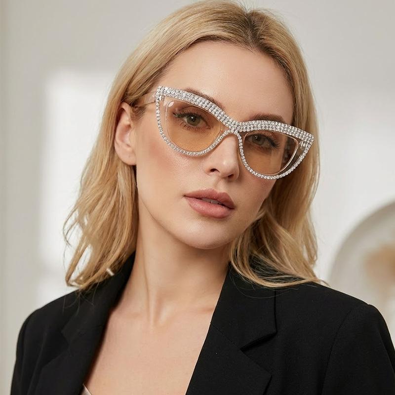 European and American fashion cat's eye diamond-encrusted sunglasses, retro personalized large-frame UV-proof ins diamond-encrusted sunglasses