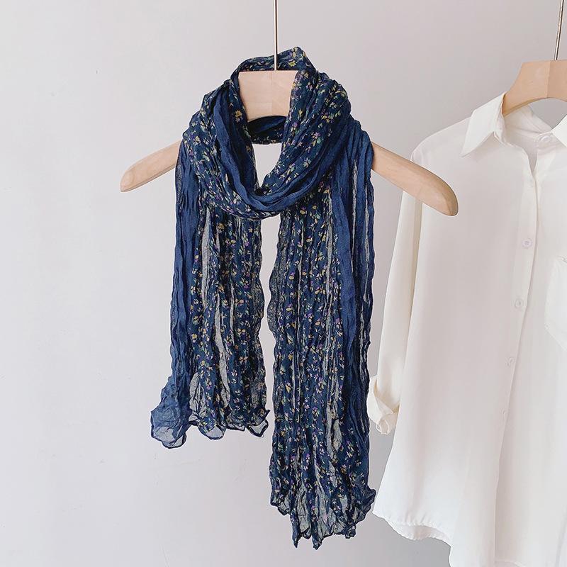 Gradient Cotton Hemp Scarf Desert-Style Vintage Wrinkle Scarf Fashion Winter Warm Casual Scarf Shawl