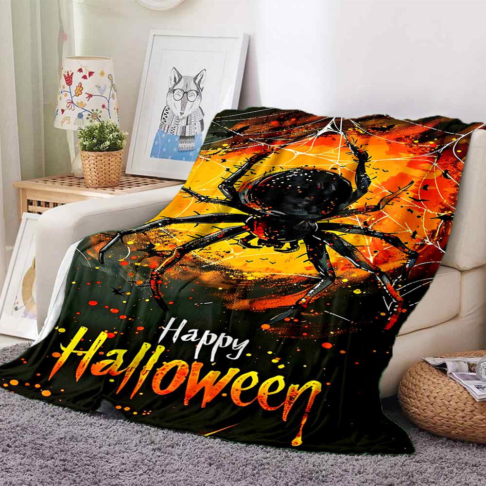 1pc Halloween Spider Blanket, Lightweight Flannel Throw Blanket for Sofa, Bed, Travel, Camping, Living Room, Office, Couch044