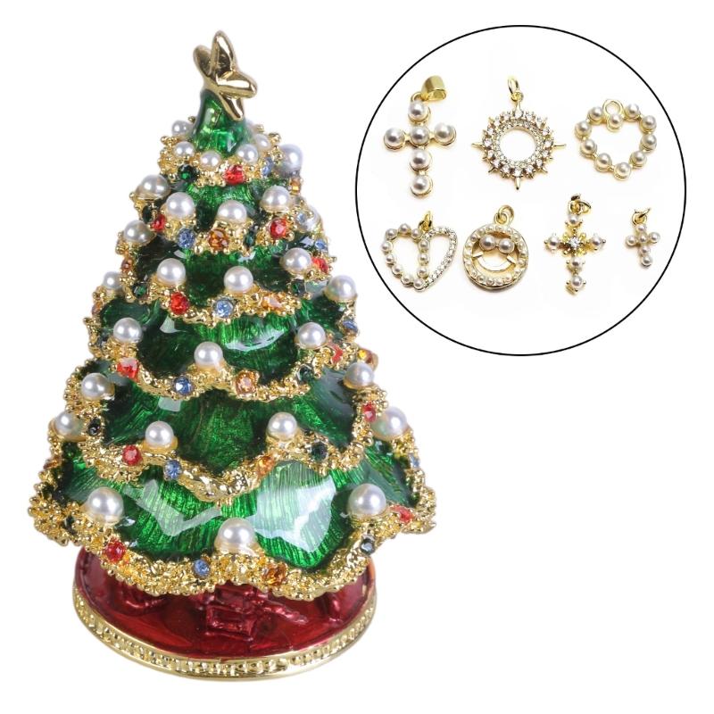ChristmasTree Hand Painted Enameled Vintage Style Decorative Hinged Jewelry Trinket Box Unique Gift for Home Decor