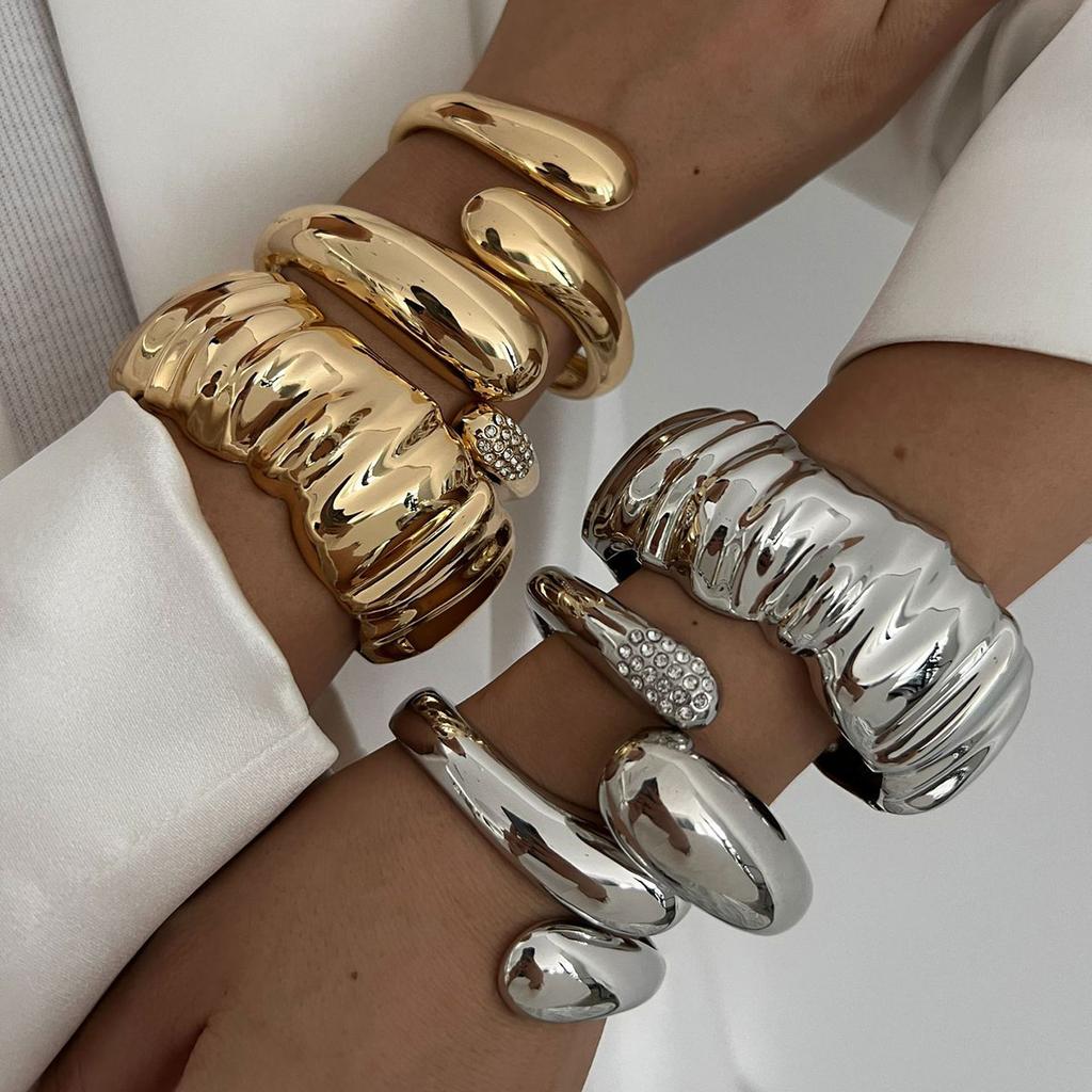 Irregular Water Drop Metal Wide Spring Bangles Vintage Geometric Punk Bangle Bracelets For Women  Statement Jewelry