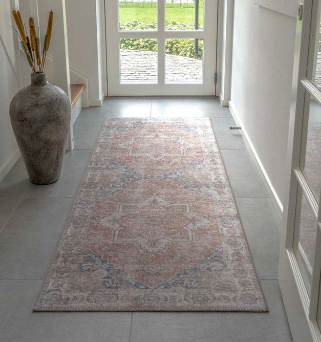 Vintage Entrance Mat 80x200 Cm In Orange and Blue Polyester - FAGUO