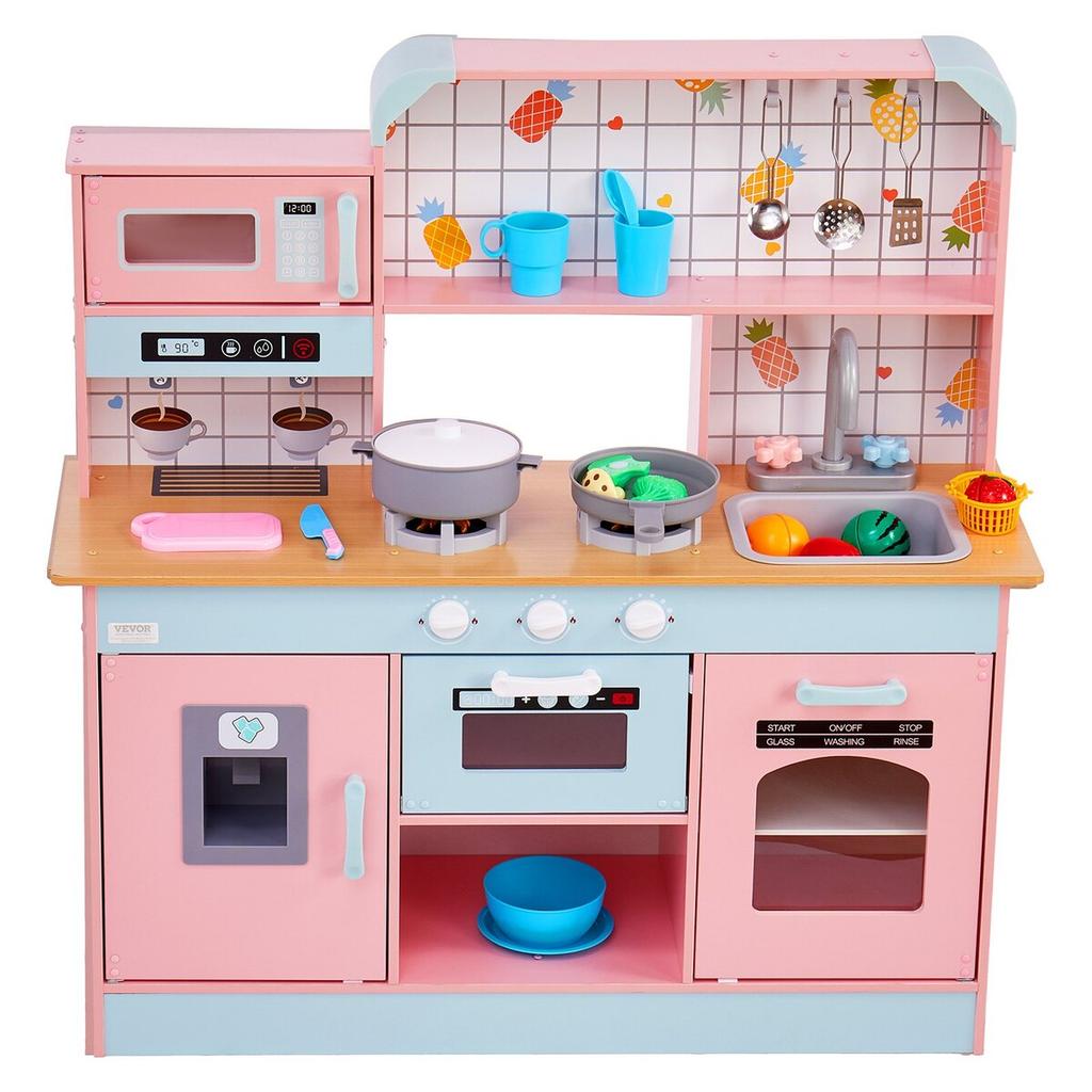 Kitchen Playset Kids Pretend Cooking Play Toy 24 Piece Accessories Pink