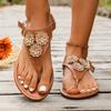 Women's Floral Toe Thong Sandals with Adjustable Back Strap Buckle Flat Sole Casual Summer Footwear