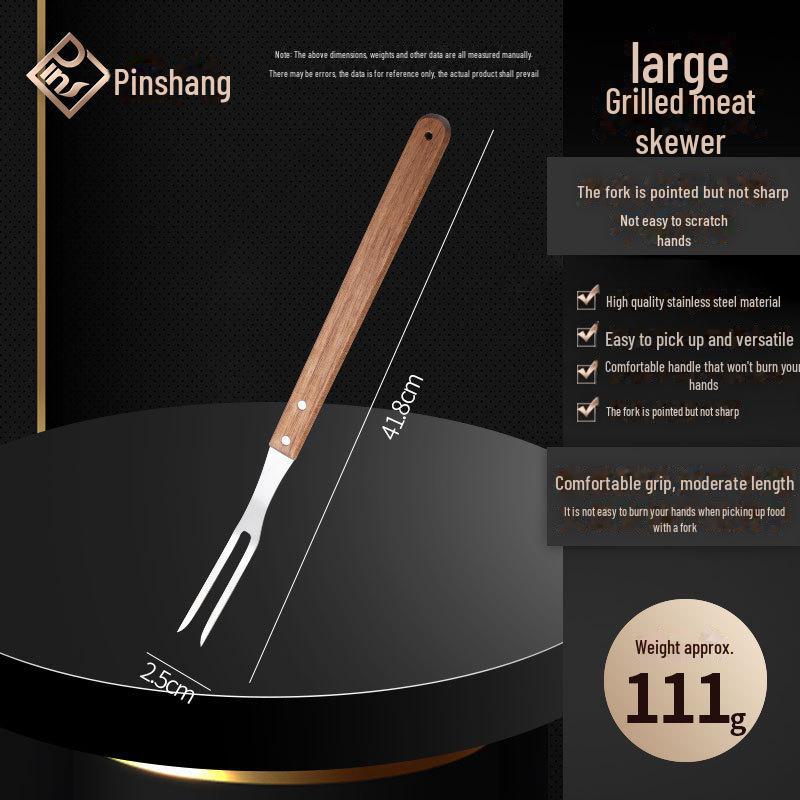Forchetta per barbecue in acciaio inossidabile con manico in legno spesso per manzo e montone
