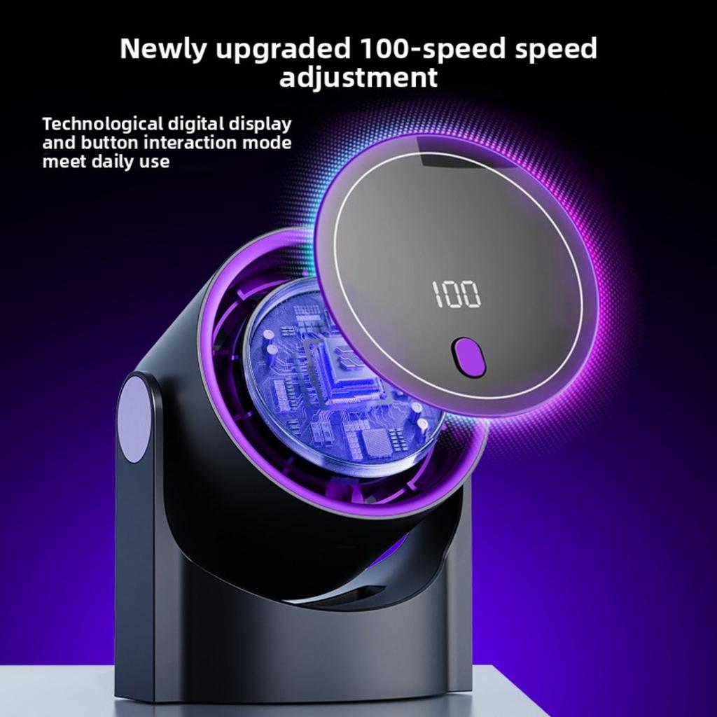 Ledový stolní ventilátor s digitálním displejem - Vysokorychlostní turbo, 5rychlostní nastavení, Přenosný napájený USB/baterií, Dobíjecí přenosný ventilátor