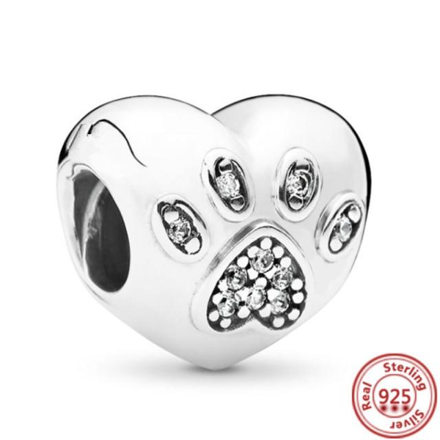 925 Sterling Silver Heart Circular Animal Beads Original  Charm Bracelet For Women DIY Fashion Silver 925 Jewelry Making