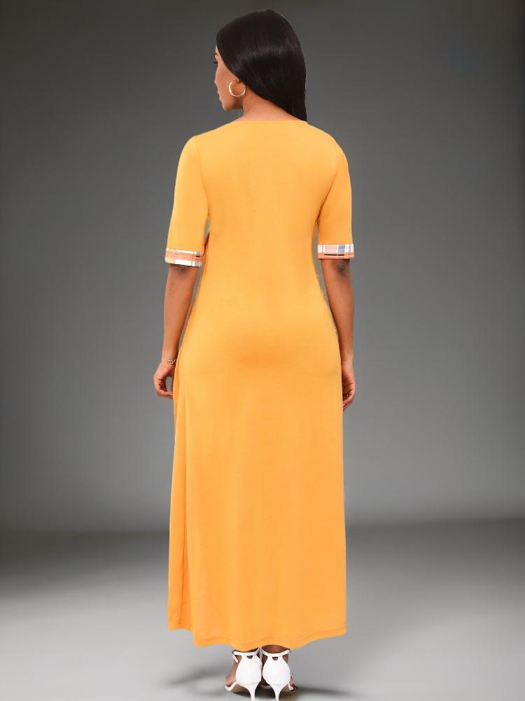 2026 New Style Dress, Round-neck Color-matched Short-sleeved Irregular-length Dress