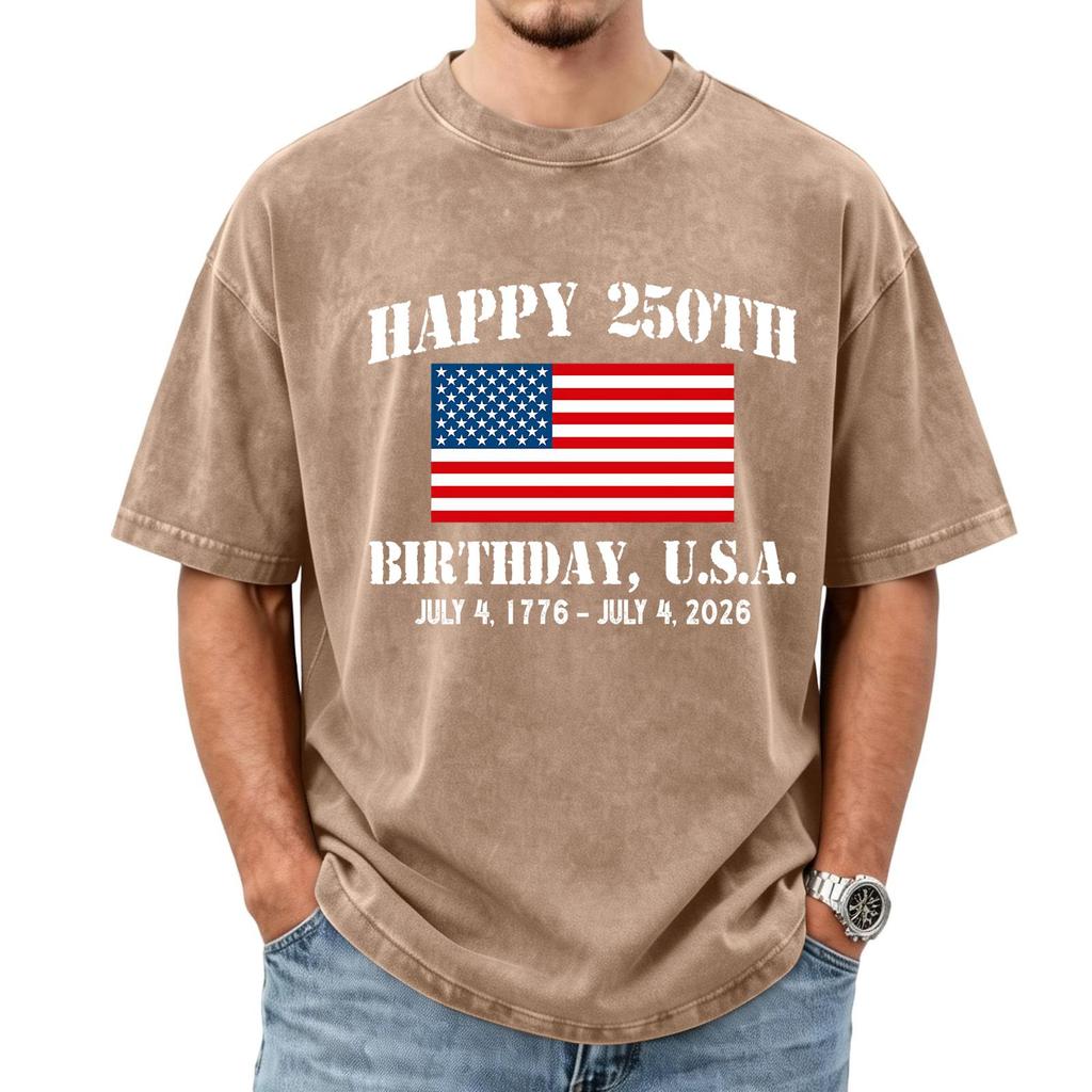 Men's Loose And Casual Flag-print T-shirt, Short Sleeve Shirt