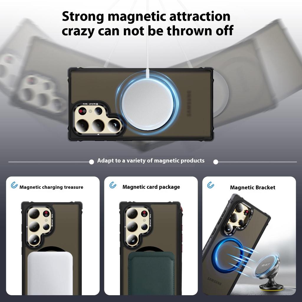 For Samsung Galaxy S24 Ultra Case with Lens Kickstand Matte Back Cover Compatible with MagSafe