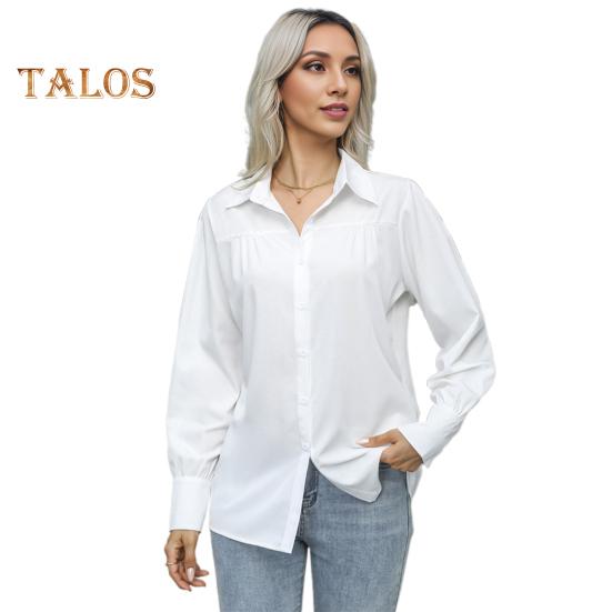 

Женская рубашка с лацканами, длинным рукавом, однотонная однобортная рубашка, свободный крой, повседневные топы для работы и повседневной носки S белый