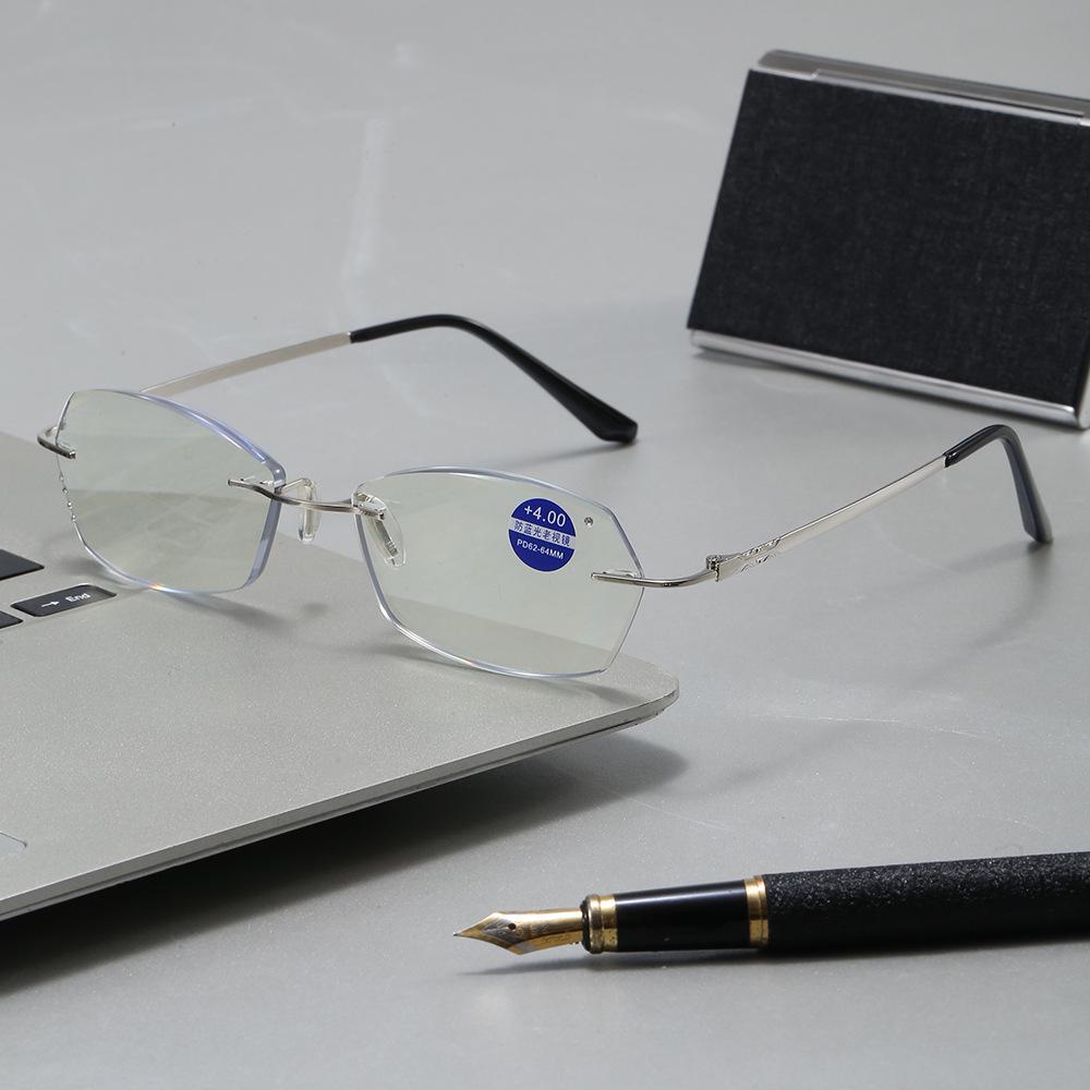 High-End Frameless Metal Anti-Blue Light Reading Glasses with Mortise and Tenon Design - Youthful Fashion.
