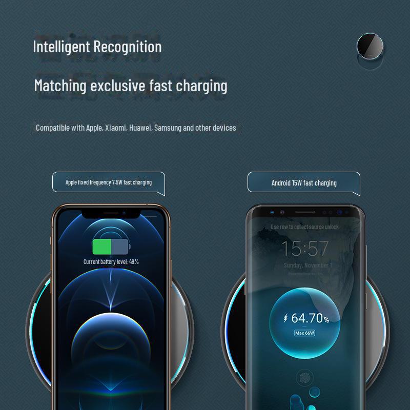 Cargador Inalámbrico Rápido ESSAGER Mirror 15W para Escritorio - Compatible con Dispositivos Apple y Huawei