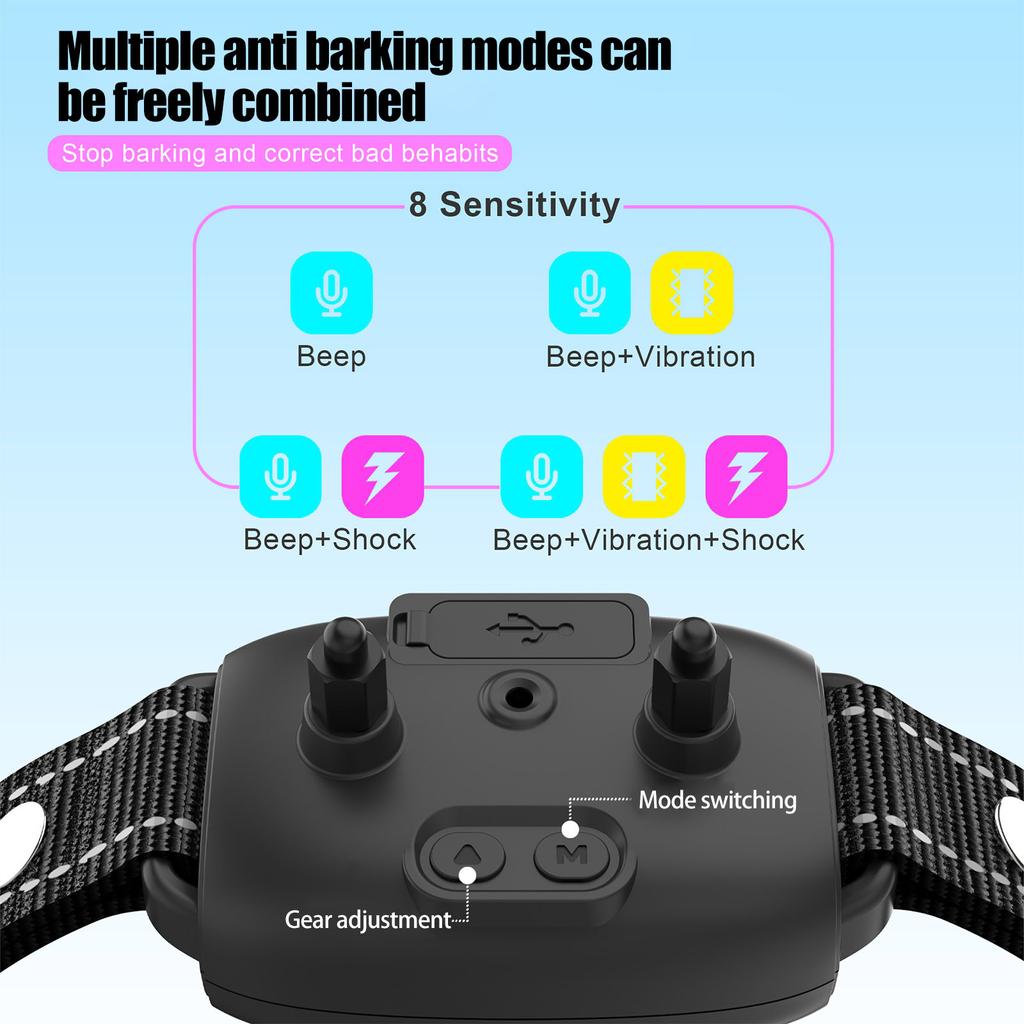 Humane No Barking Collar,Bark Collar For Small Medium Dogs, AUTO Barking Collar,Adjustable Beep Vibration Modes And Kinds Of Sensitivity