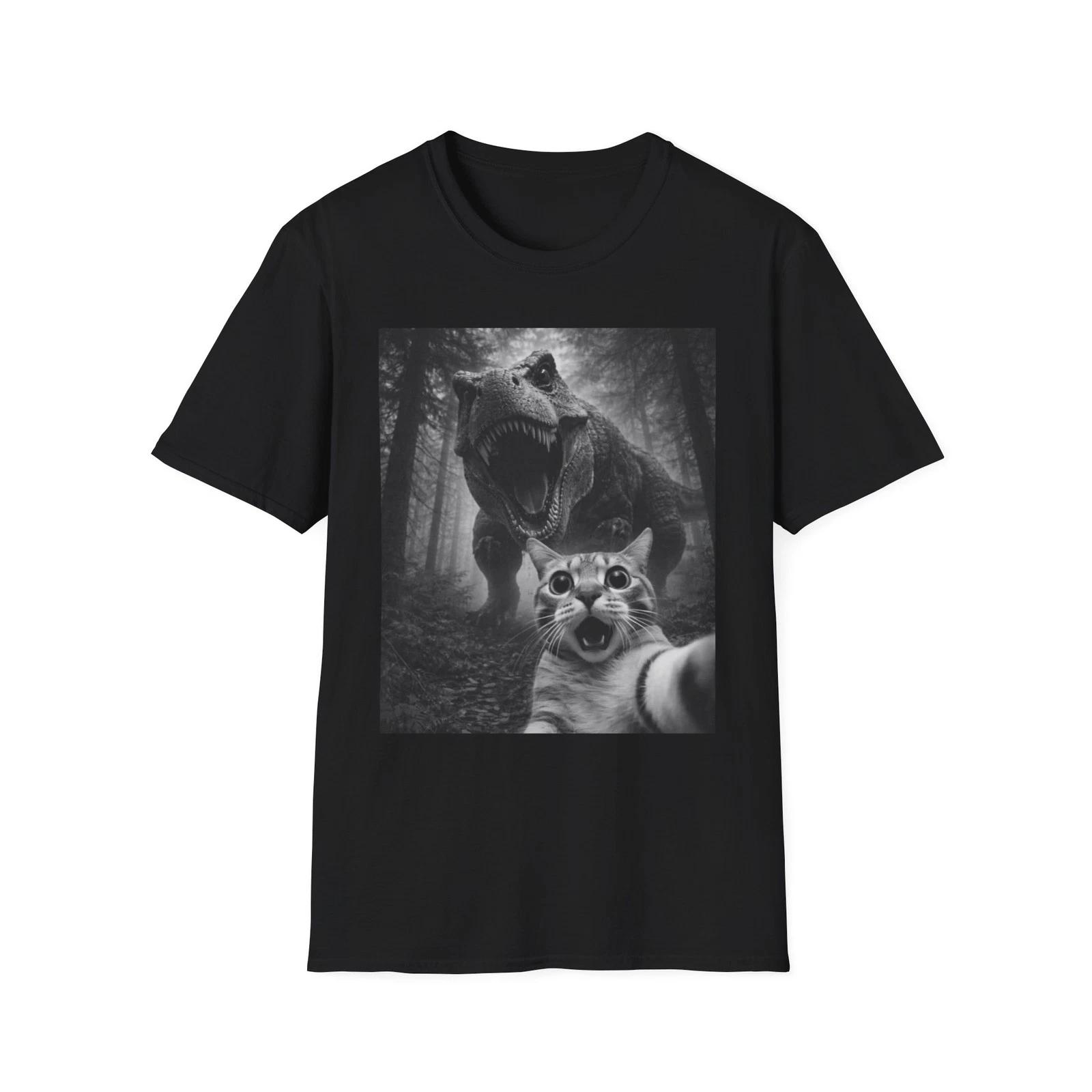 Cat Selfie with T-Rex T-shirt | Funny Dinosaur Cat Photo, TShirt, Jurassic Park 3XL