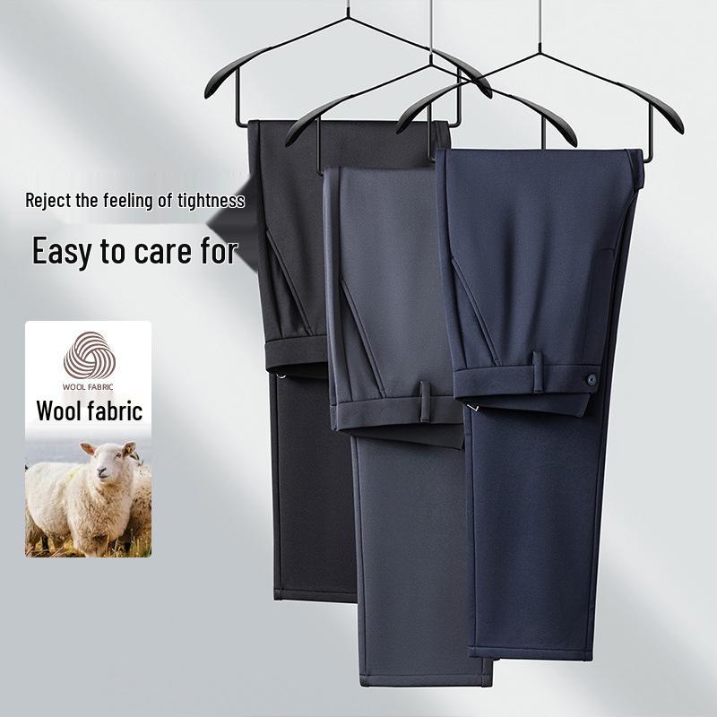 Autumn & Winter Men's Wool Business Trousers: Versatile Stretch Dress Pants for Work, Commute, or Casual Wear