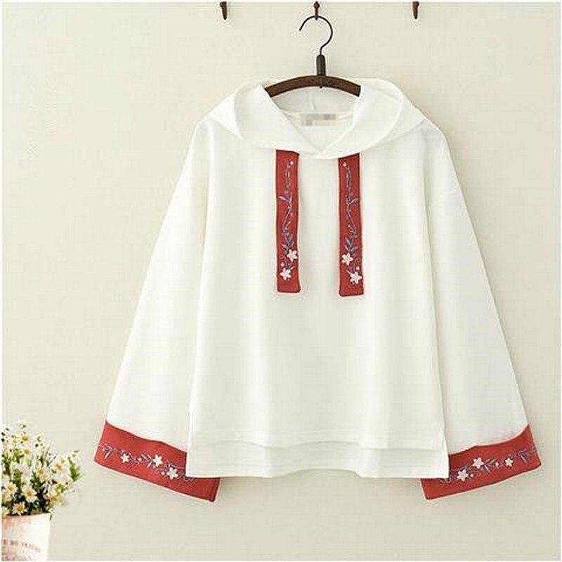 

Scione античная вышивка пуловер с капюшоном японская женская одежда толстовки с длинными рукавами толстовки One Size белый