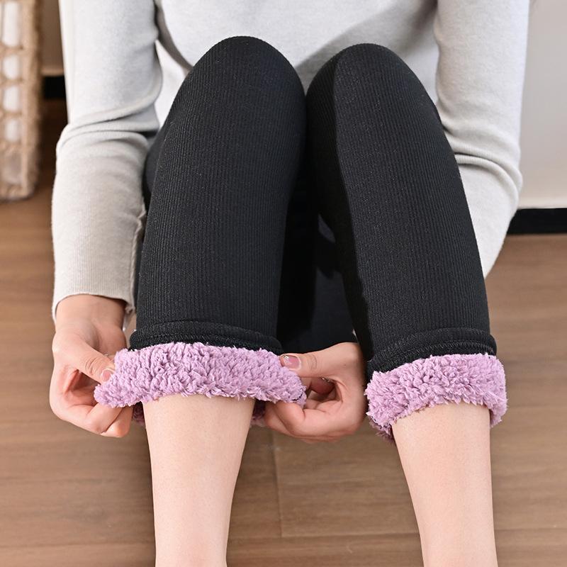 Winter Leggings Fleecegefüttert Dick Wolkenweich Warme Hose Damen Outdoor-Bekleidung Hohe Taille Eng Stickerei Baumwollhose Übergröße Plüschhose