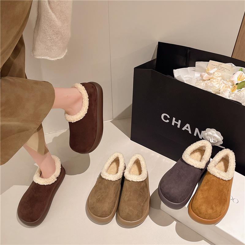 Women's Fashion Lightweight Height-enhancing Soft Sole Winter Warm One-step Fur One Snow Boots Velvet Lined Non-slip Casual Sports Cotton Boots