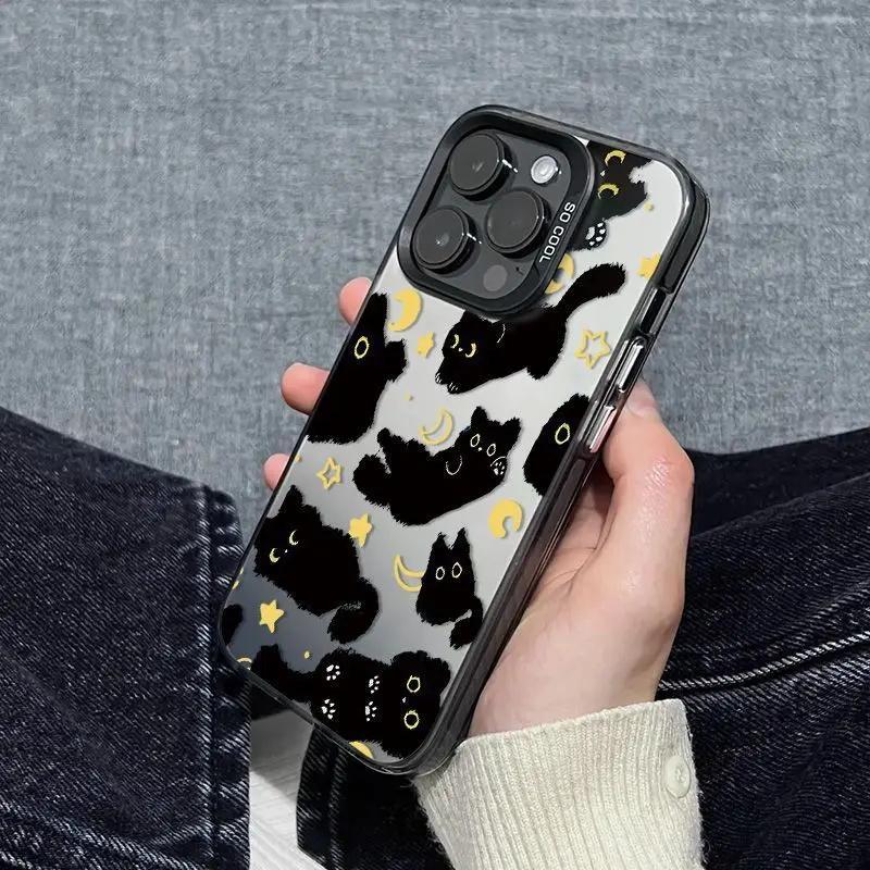 Moon Cat High-End Feel Sier Phone For iPhone 16 Case 15 14 Plus 13 12 11 Pro Max 16E Anti-Fall Cover