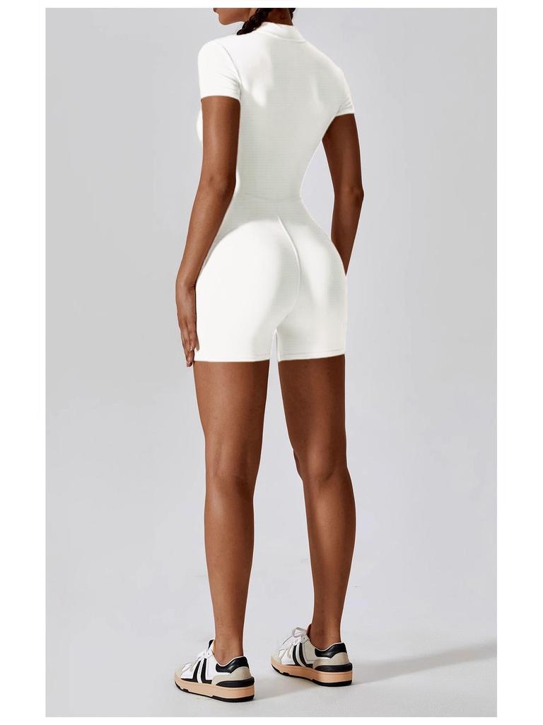 European Best-Selling Short Sleeve Yoga Bodysuit with Zipper for Dance, Running, and Sports