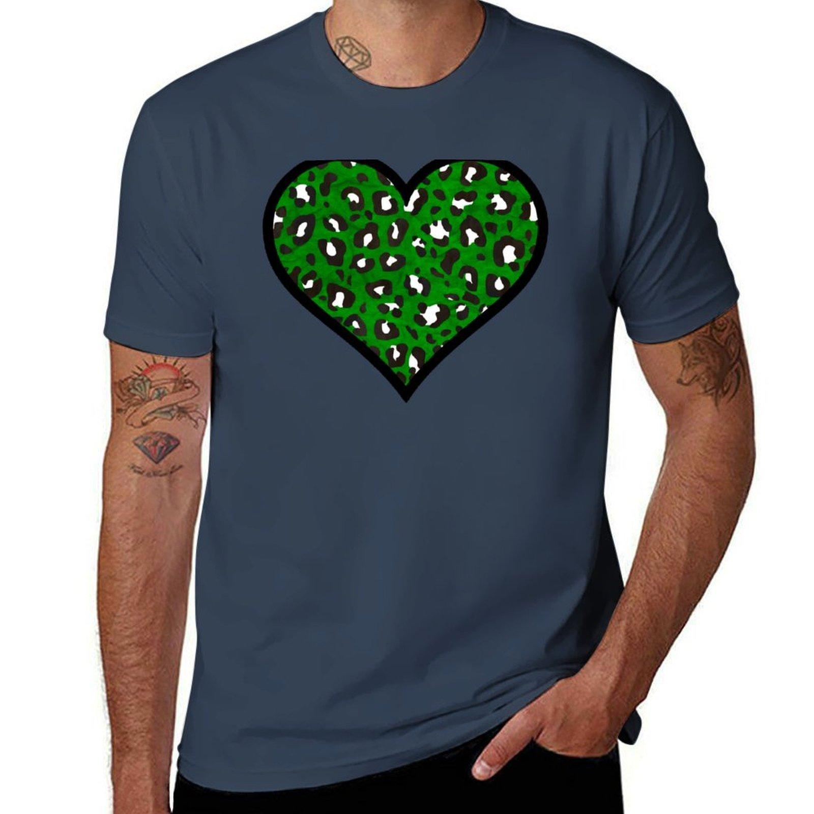 Dark Green Black And White Leopard Print Heart Tshirt Antiperspiration Workout Top S