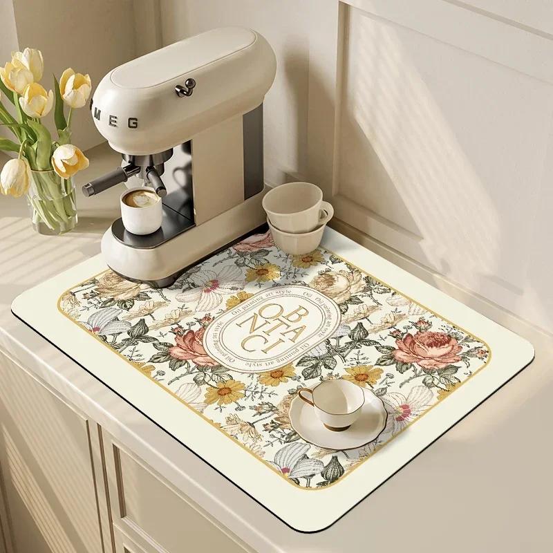 Anti-Slip Dish Drying Mat Super Absorbent Dish Drainer Rack Mats for Kitchen Counter Coffee Bar Mat Accessories for Countertop