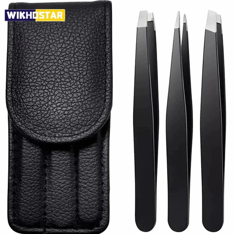 3pcsPremium Stainless Steel Eyebrow Tweezers Set - Precision Sharp Flat/oblique/pointed Tweezers