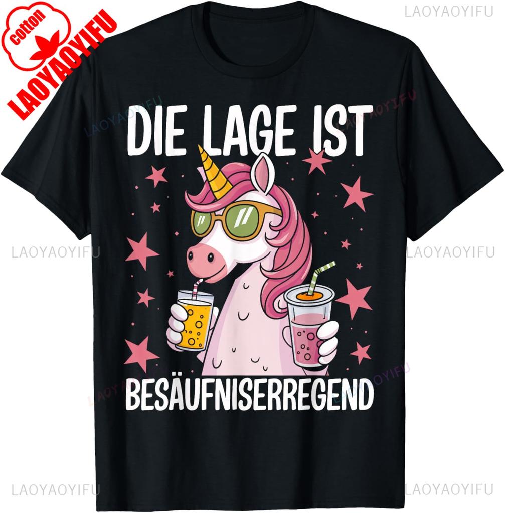 Funny German Text Graphic T Shirt Die Lage Ist Besäufniserregend Cotton Black Vintage Summer New Arrival Unisex Party Outfit