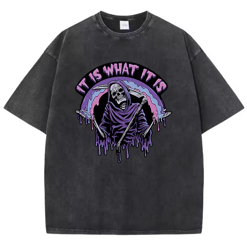 T-shirt teschio T-shirt in cotone lavato retrò T-shirt grafica fumetto Streetwear casual Primavera Estate t-shirt divertente
