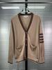 TB New Knitted Striped Four-bar Cardigan Women's High-end Versatile Casual Knitted Sweater Slim-fitting V-neck Cardigan